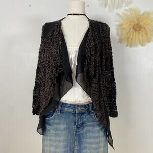 BKE Womens Open Front Cardigan Size L Lace Sheer Y2K Whimsigoth Fairy Grunge